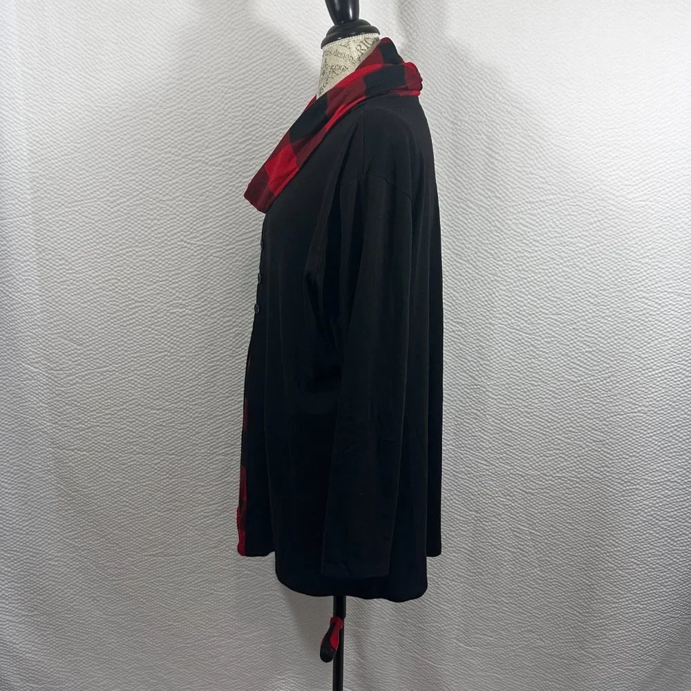 Bebonnie Buffalo Check Long Slv Cowl Neck Warm Splicing Tunic Top with Buttons - Picture 9 of 14